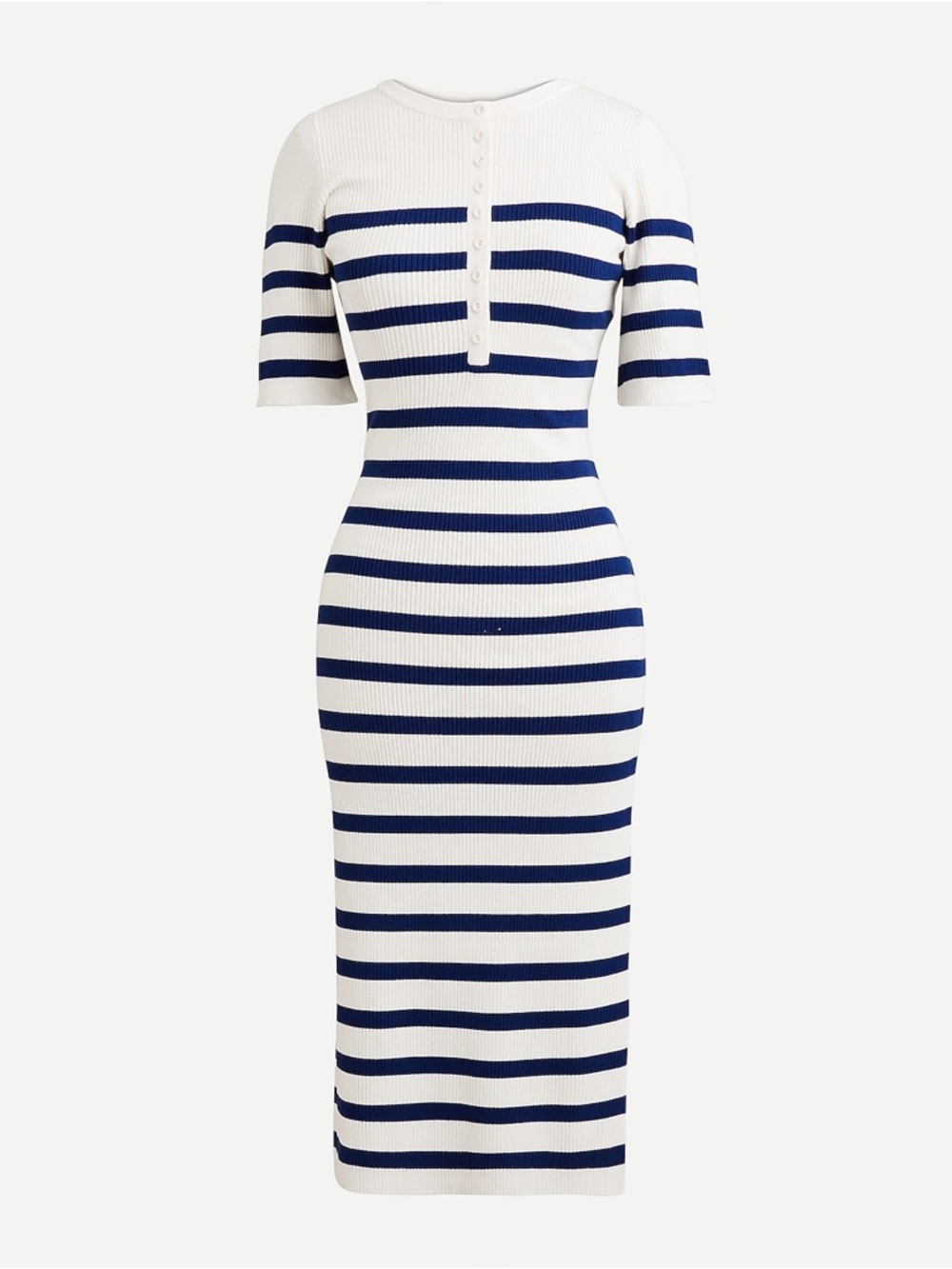 J Crew Striped Knit Henley Midi Dress In White & Navy Size Medium